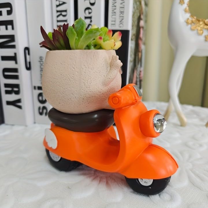 Image of Unique Scooter Flower Pots | Cute Planters Vintage Design, Indoor & Outdoor Plant Holders for Home & Garden | No Plants or Floral Included (Unique Face Planter Pots)