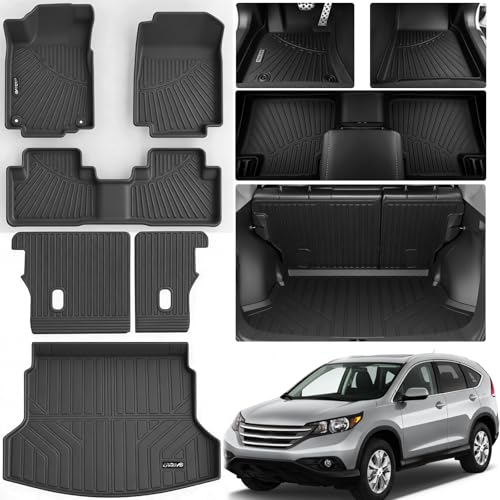 Floor Mats & Cargo Liners & Backrest Mat for 2012-2016 Honda CRV TPE All Weather Protection Car Mats with Trunk Mat Covering The Backrest