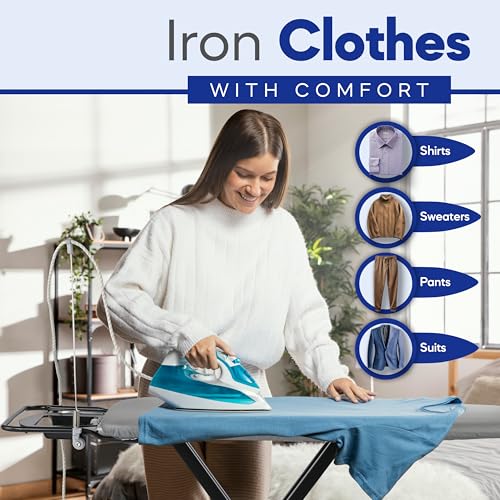 BKTD Extra-Wide Ironing Board – 48"×18" Large Surface (57" w/Iron Rest) • Built-in Clothes Rack, Hanger & Cord Holder • Heat-Resistant Cover • Heavy-Duty, No Wobble • Adjustable Height • Black Grey. | Built-in Hanger, Cord Holder, Heat-Resistant Cover, Adjustable Height, Safety Lock, Black Grey - Image 4