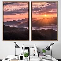2 Piece Framed Canvas Wall Art Sunset in The Mountains Canvas Prints Home Artwork Decoration for Living Room,Bedroom - 16
