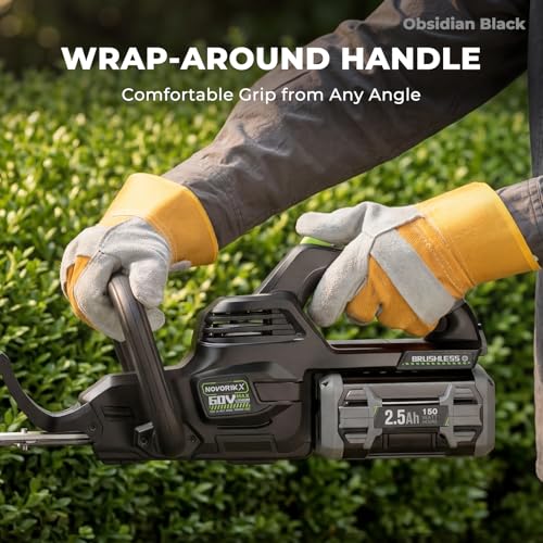 Image of NovorikX 60V 26 inch Cordless Hedge Trimmer Electric Hedge Trimmer with 2.5Ah Battery, Dual-Action Blades, 3 /4 inch Cutting Capacity, 3,000 SPM Blade Speed, Wrap-Around Handle, Lightweight Obsidian Black