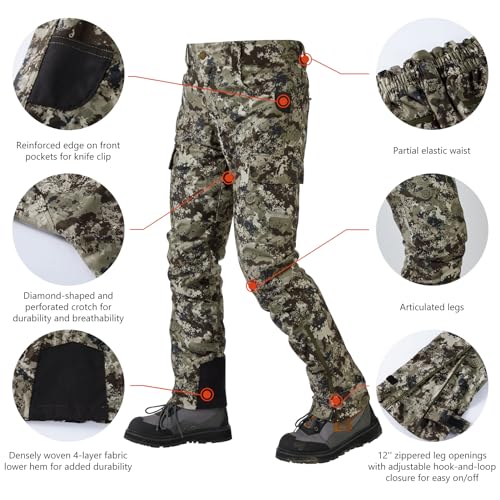 BASSDASH Walker Men’s Waterproof Breathable Hunting Pants with Silent Outer Fabric for Fishing Turkey Upland4