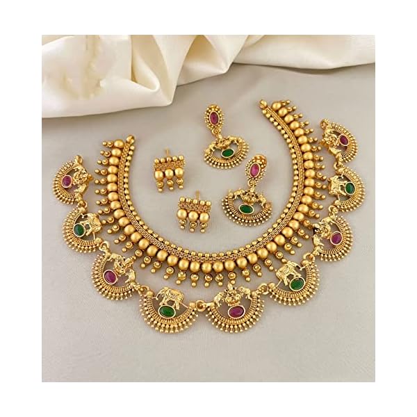 Adc fashions Antique Necklace Set for Women, Choker Traditional Jewellery Set for Women, Latest Stylish Design, Combo Stone Necklace and Earring for women - Image 4