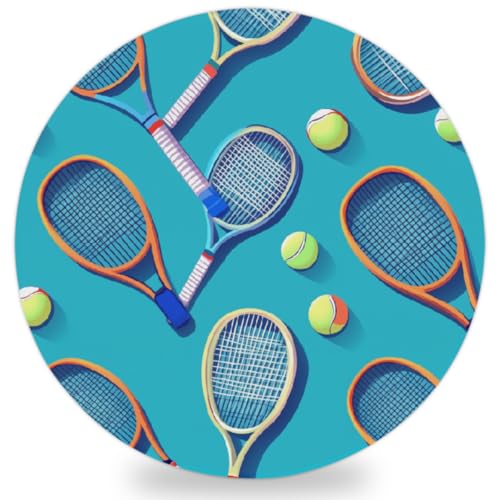 Posavasos de cerámica para protección de mesa, raqueta de dibujos animados de tenis, posavasos redondos para decoración del hogar, regalos de inauguración de la casa