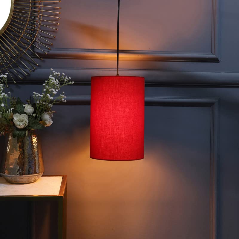 Image of Red Color, Classic Pendant Cylinder Lamp Shade, Decorative Light Lamp, Hanging Spotlight with Fixture, 40Watts, Black Canopy -: Pack of 1 (6 * 10 Inches)
