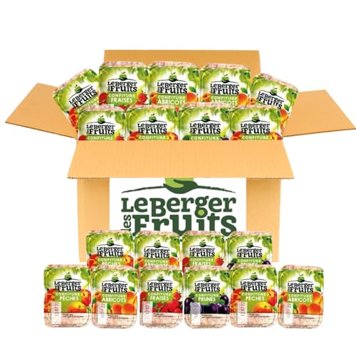 LE BERGER DES FRUITS | 60 barquettes de confitures assorties : Prune, Pêche, Abricot et Fraise | Portions individuelles de 20 grammes, idéal pour la...