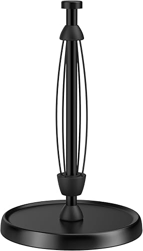 Soporte para toallas de papel en encimera, desgarre con una mano, acero inoxidable, base con peso, negro, soporte para rollo de toallas de papel con