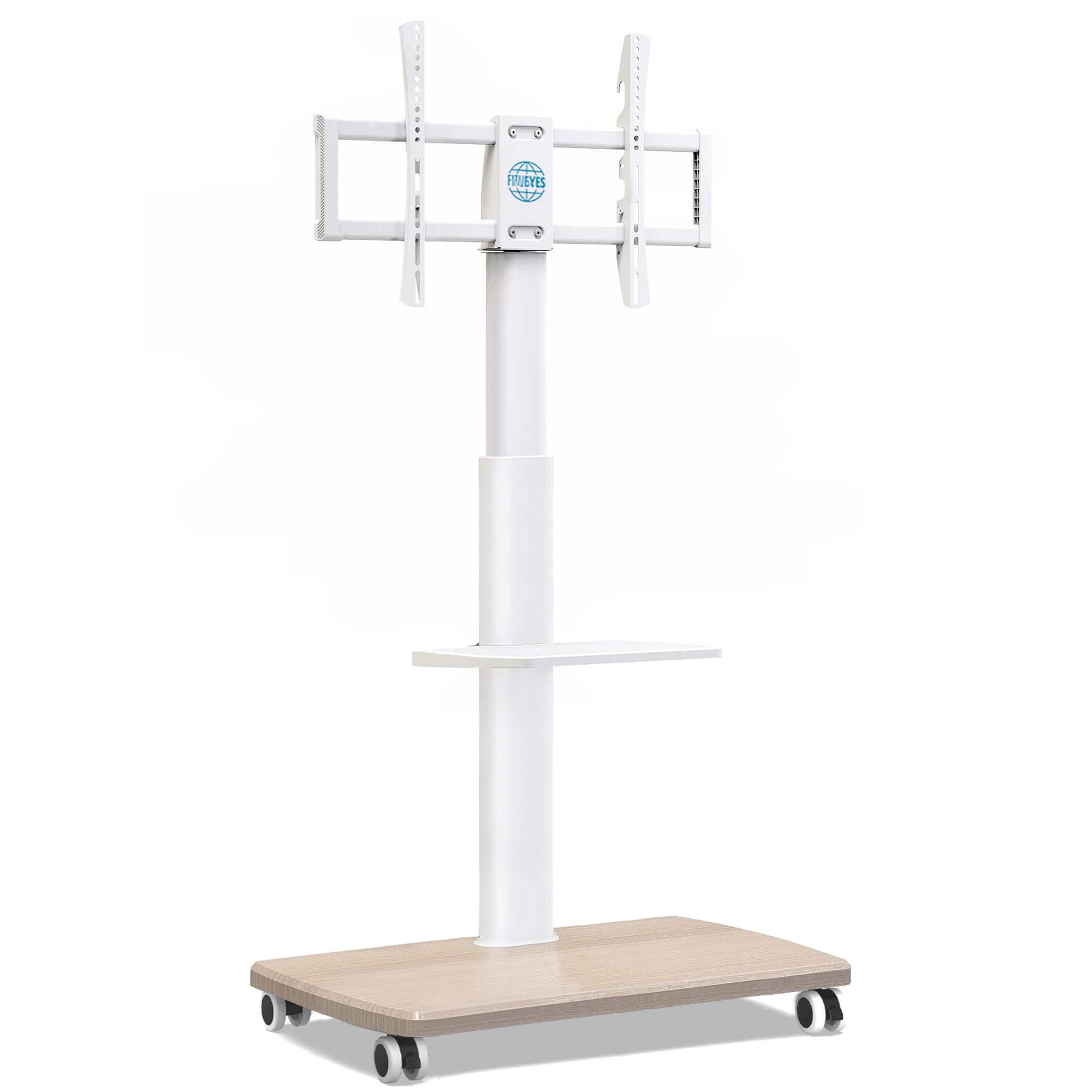 FITUEYES Support TV roulettes avec Pied en Bois de 20 MM pour TV de 32 à 70 Pouces,Support Television sur Pied Pivotant 60° et 6 Réglages de Hauteur jusqu'à 40 KG,Max VESA 600 x 400 MM