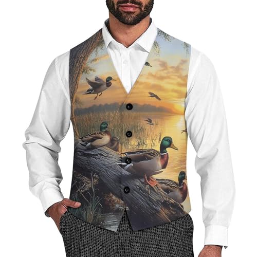 Mallard Ducks Lake Mens Slim Fit Suit Vest Dress Waistcoat Casual Business Vest