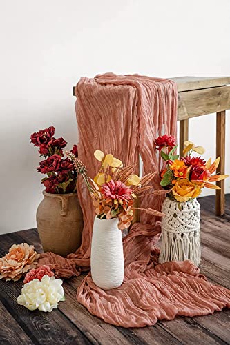 Dloapesy Semi-Sheer Table Runner Cheesecloth Gauze Cheesecloth Tablecloth Boho Rustic Table Cover for Kitchen Dining Room Bridal Shower Wedding Party Supplies (Dusty Pink - Image 4