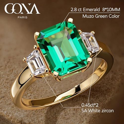 GONA 2.8CT Lab Grown Emerald Ring 8 * 10MM Octagonal Muzo Green Color GRC Certificate 20th Anniversary Gemstone May Birthstone Tarnish-Resistant Silver Rings Engagement Promise Wedding Bands Women2