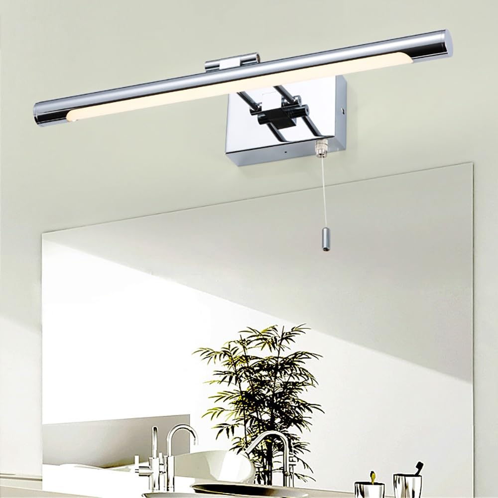 Lampada Specchio Design Moderno, Applique Bagno LED Cromata Barra Lineare con Interruttore a Catena Regolabile Luce per Specchio per Trucco Rasatura(Warm light,60cm/23.62in)