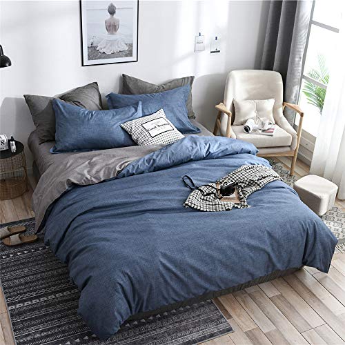 Oduo Bettwäsche Set 3tlg Mikrofaser, Bedding Nordischer Stil Neuheit Interessant Bedrucktes Atmungsaktive Bequem Weich und Haltbar Bettbezug Kissenbezug (Grau Blau,220x240cm) Cover