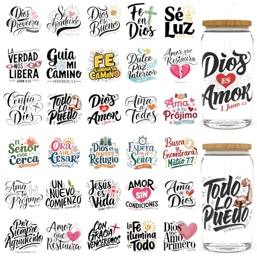 CHNVICK 30 PCS UV DTF Cup Wraps for 16 OZ - Spanish Bible Verses UV DTF Cup Stickers for 16OZ Glass Cups, Mugs?Milk Tea Cups, Metal and Plastic Bottles. High-Viscosity UV DTF Transfer Sticker