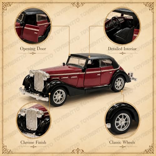 Image of 1:36 Scale Vintage Die Cast Car Model Pull Back Action Open Door Metal Body Classic Collectible Toy Car Detailed Interior Display Gift for Kids