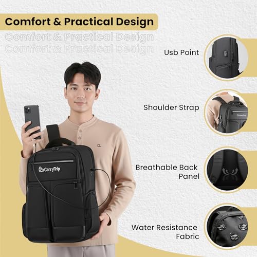 Image of CARRY TRIP Business Laptop Backpack - Stylish Office & Travel Backpack for Men & Women - Fits up to 15.6 Inch Laptop - USB Port, Multiple Compartments - Overnight Casual Bag