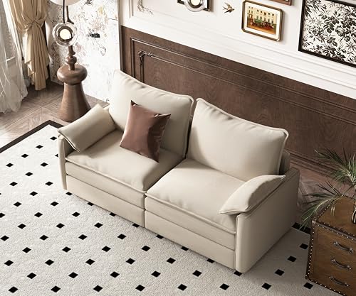 Image of Vesgantti 74 inch Modular Sectional Sofa, Comfy Cloud Couch with Movable Ottoman Deep Seat Modular Sofa, Sectional Couches for Living Room, Bedroom and Apartment, Corduroy Beige