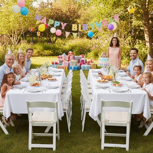 Image of sancua White Table Cloths Rectangle, 8 Pack Tablecoths for 6 Foot Tables - Washable Polyester Fabric Table Cover for Wedding, Birthday Party, Banquet Reception, 54x108 Inch