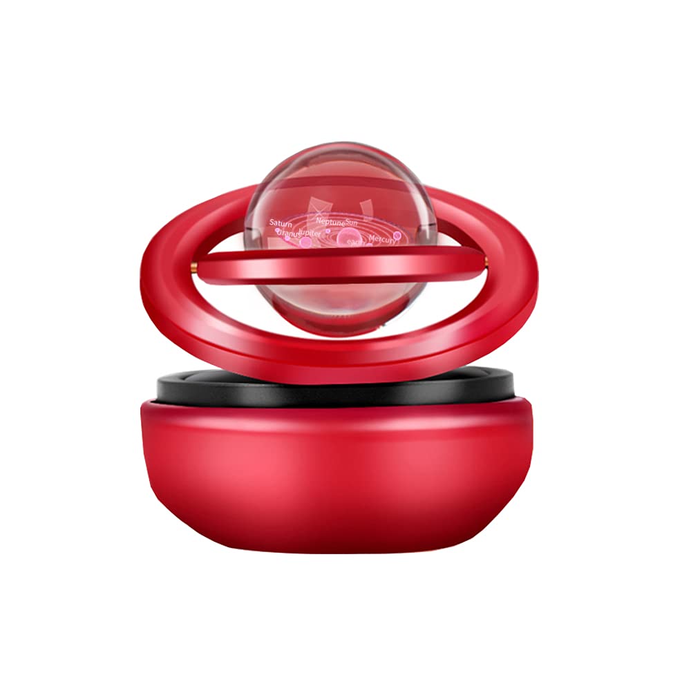 Solar Powered Rotating Car air Purifier, Home and Car Décor with Galaxy Interstellar Ball, 2 Aromatherapy Pads(Red)