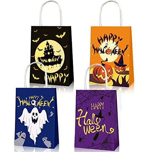 12 pezzi Sacchetti di Carta,Borsa da festa di Halloween, moltospessa sacchetto regaloSacchetti di Caramelle con manico,Sacchetti Regalo di Carta per bomboniere di Halloween,