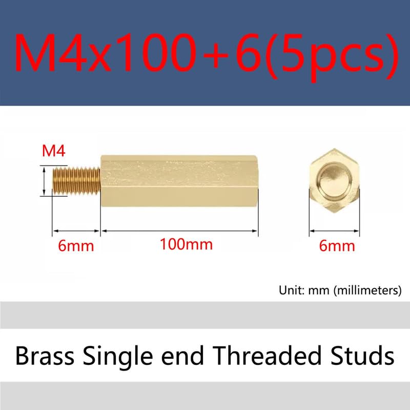 M4 x 100 +6mm 5 pcs Brass Standoff Screws Single end Female Threaded Studs Hex Spacer Standoffs PCB Motherboard Hexagonal Pillar