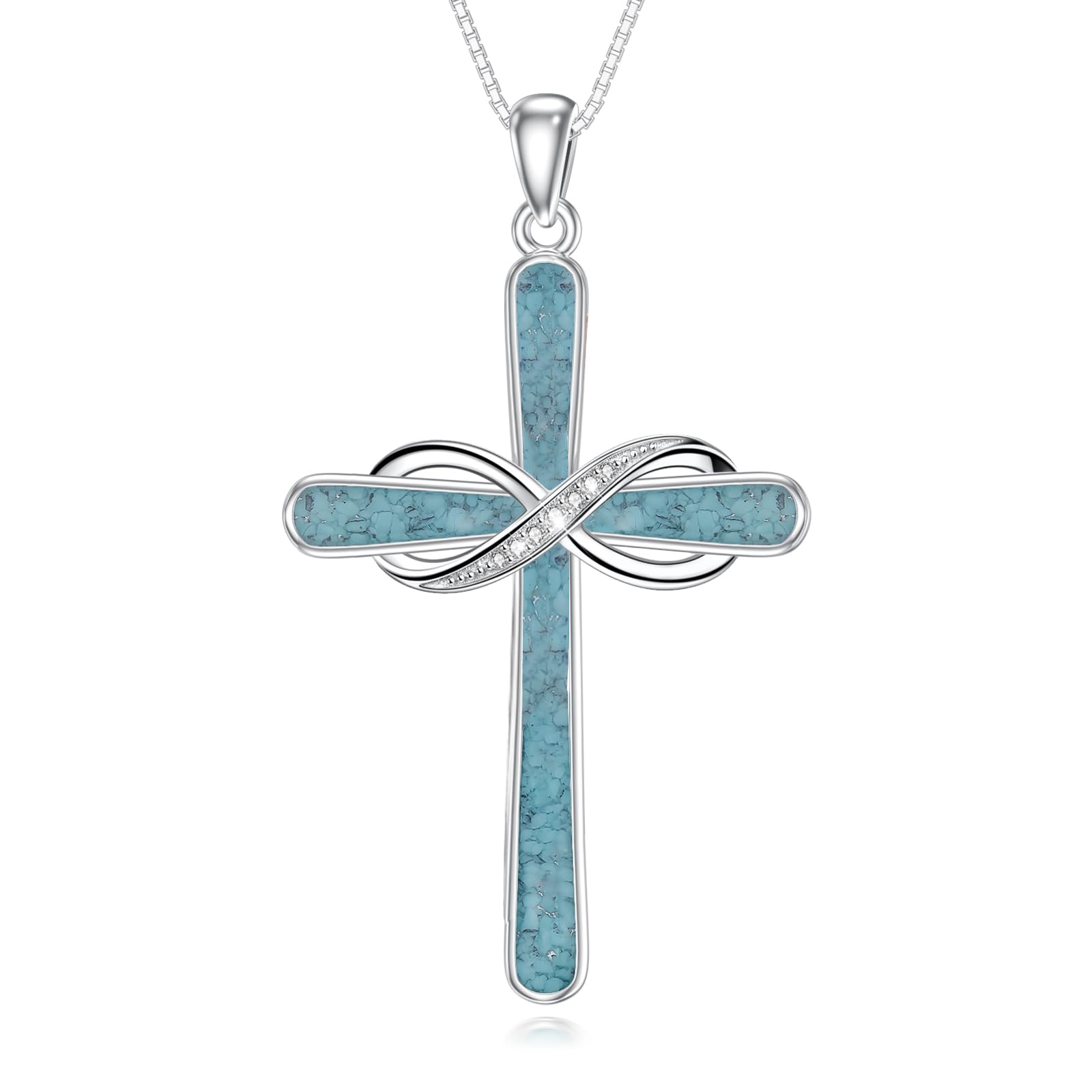 Flpruy Turquoise Cross Necklace 925 Sterling Silver Cross Pendant Necklace Religious Jewelry Gifts