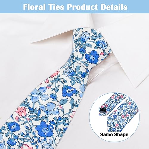 Image of Mantieqingway Men Skinny Tie Cotton Floral Necktie for Wedding Groomsmen Tie