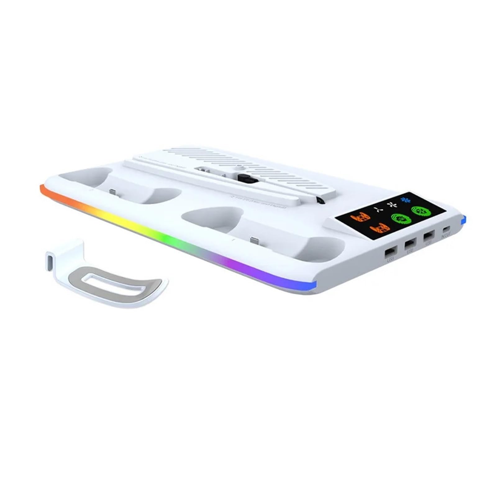 Compatible Con Soporte De Refrigeración PS5/Slim/Pro Con Estación De Carga Del Controlador, Ventilador De Refrigeración De 3 Engranajes For Accesorios De Consola PlayStation 5(White)
