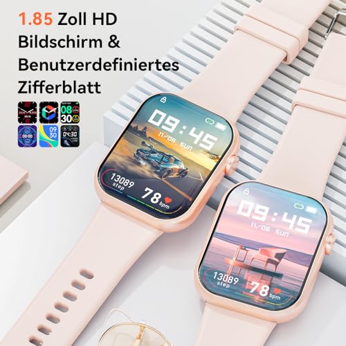 Smartwatch con Chiamate Bluetooth,1,85'' Smartwatch per Uomo Donna,Orologio Sportivo Impermeabile IP67 con Oltre 100 Modalità Sportive,Fitnesswatch con Contapassi Cardiofrequenzimetro per Android iOS