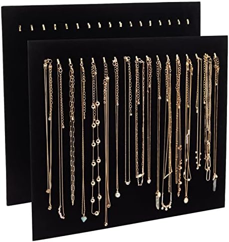 Genie Crafts 2 Pack Jewelry Display for Selling, Black Velvet Boutique Necklace Stands Boards with Hooks for Pop Up Shop (15 x 12 x 4.5 In)