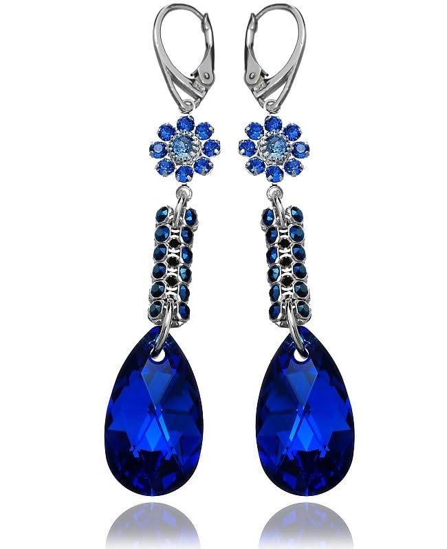 Boucles d'oreilles argent 925 cristaux bleus ARANDE cadeau idéal
