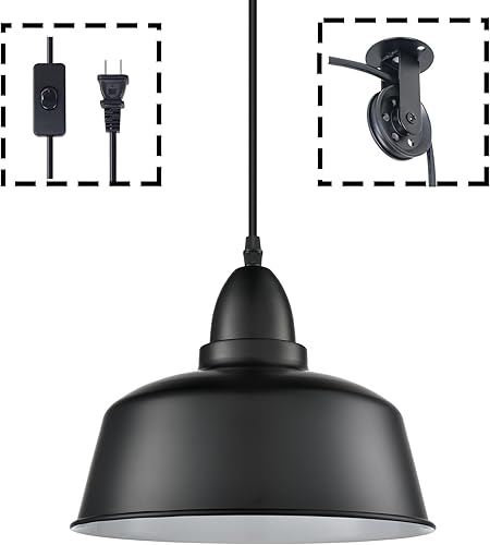 Miniatura 8 de Lámpara colgante enchufable, luces colgantes de granja con cable enchufable, lámpara colgante de polea, lámpara colgante industrial negra para isla
