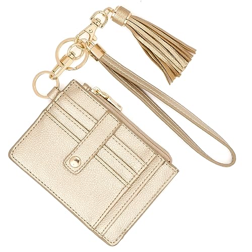 Image of KNGITRYI Small Wristlet Wallets for Women RFID Credit Card Holder Wallet Keychain Wristlet Wallet Credit Card Wallets for Women (Gold)