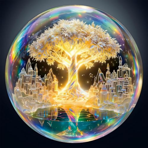 Rompecabezas redondo de 1000 piezas para adultos - Árbol de la Vida de Cristal | Diámetro 26.6 pulgadas, alivio del estrés y desafío cognitivo, regalo ideal de atención plena, juego familiar, decoración artística de pared miniatura 1