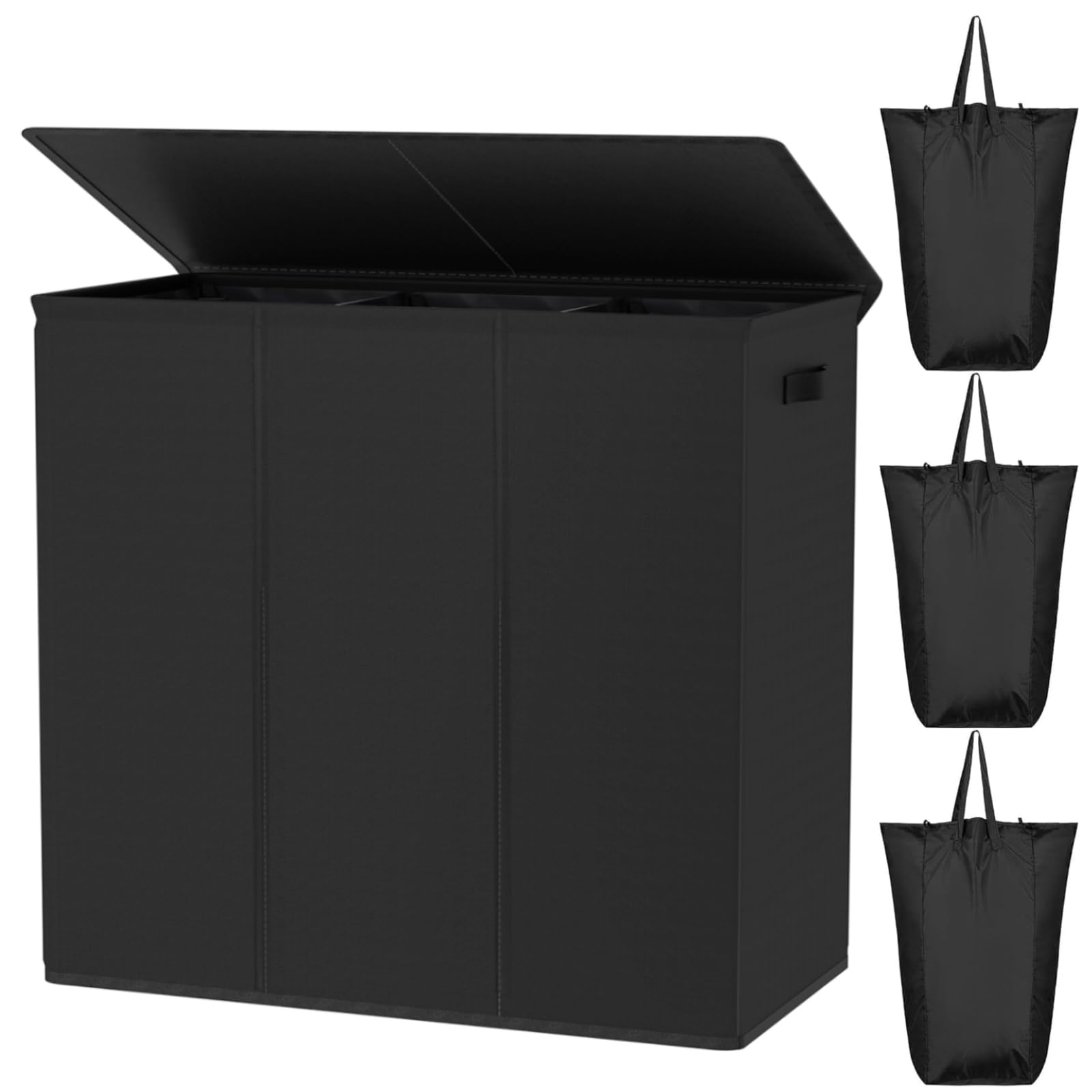 WOWLIVE 180L Laundry Hamper with Lid 3 Section,Large Laundry Basket with Removable Bags and Handles,Collapsible Dirty Clothes Hampers for Laundry,Laundry Basket Organizer for Laundry Room,Dorm,Black