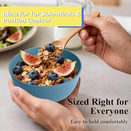 Image of Wheat Straw Bowls Set of 6, Unbreakable 10 OZ Small Bowls Set for Snack, Appetizers, Desserts, Microwave & Dishwasher Safe Alternative Plastic Bowls Reusable, Blue