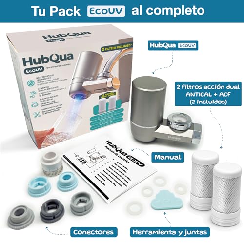 Miniatura 4 de Hubqua Ecouv - Filtro Agua Grifo - Purificador De Agua Con Tecnología Uv Bacteriostática - Filtro De Agua Para Grifo Con 2 Cartuchos De Fibra De Carbono