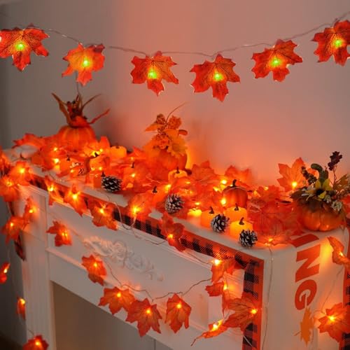 Image of Xenith Artificial Maple Leaf LED String Light 14 LEDs High Brightness AC Plug Ideal for Bedroom Garden Birthday Wedding Party Backdrop Baby Shower Diwali Home (Orange, 3.5 Meter)