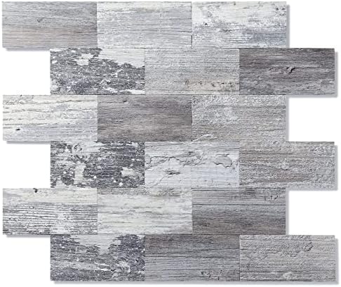 20-Pack Peel and Stick Tile Backsplash 11.3″X11.5″ PVC Wall Tiles, Stick on Backsplash for Kitchen, Bathroom Tile, Fireplace Décor, Laundry Table, Stair Decals in Light Rustic