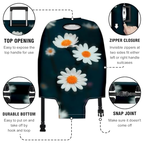 Travel Luggage Cover Suitcase Protector Scratch-Resistant Fit Not Included Suitcase White Flowers Daisy XL-30-32in3