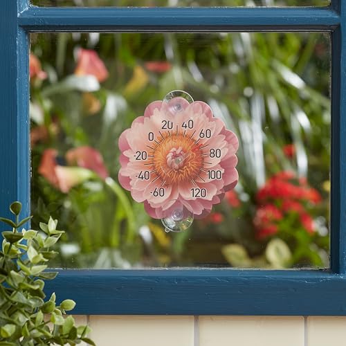 Image of Taylor Peony Dial Thermometer, 4-Inch Indoor Outdoor Silicone Suction Cup Thermometer, Weather-Resistant Temperature Gauge for Patio, Pool, Garden, or Garage, Pink