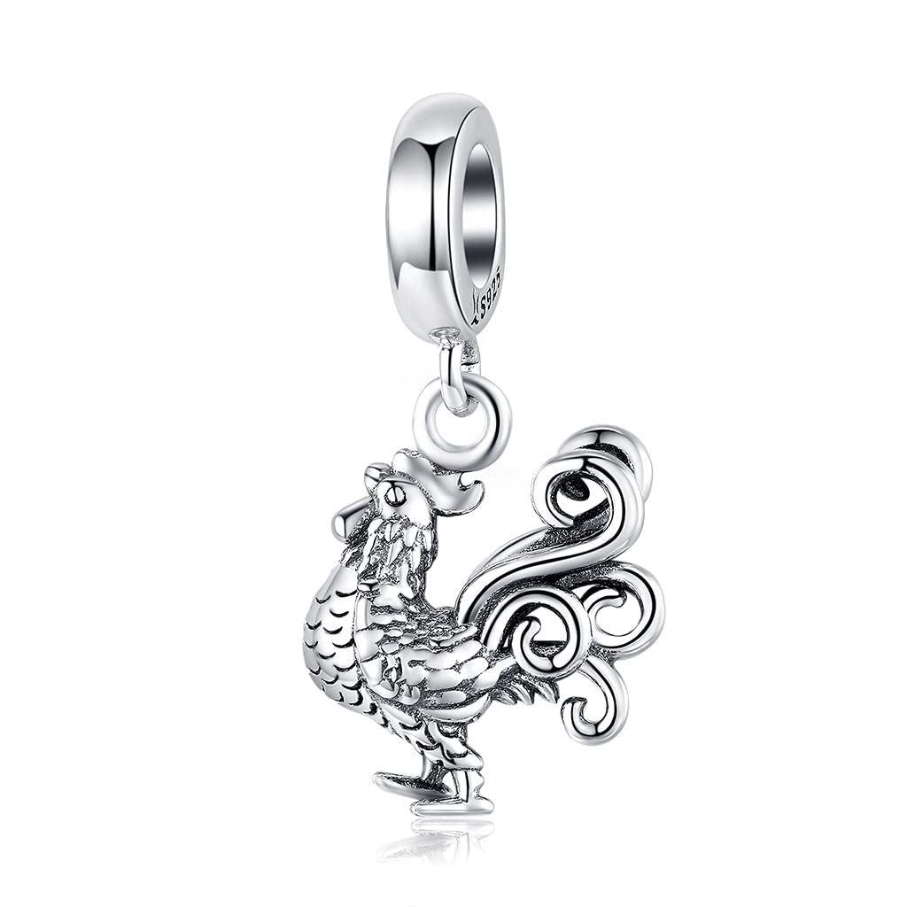 Dije gallo plata ley 925 compatible pulseras collares joyería mujer 8