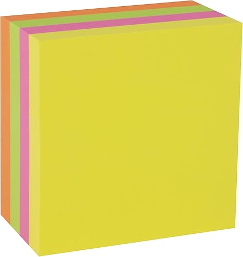 Miniatura 3 de APLI Bloc de notas en forma de cubo de notas adhesivas 2.953 x 2.953 in 400 hojas amarillo, rosa, verde y naranja brillante
