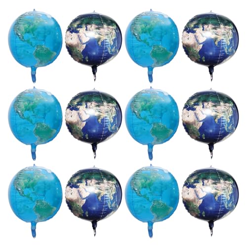 HONITANO 12pcs Earth Globe Foil Balloons Sphere World Map Floating Planet Decorations for Birthday Parties School Events Earth Day Supplies