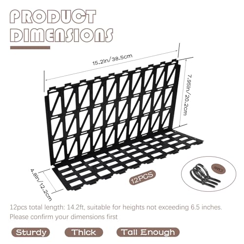 Image of 12 Pcs Under Couch Blocker for Bed Adjustable Furniture Plastic Under Bed Blocker with 30 Ties Black Couch Barriers for Dogs Pets Cats (Style 2)