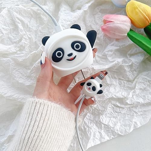Image of Compatible for Samsung 25W Charger Case Cover, Funny Cartoon Character, Cable Protector with 3D Cute Pattern 360 Degree Full Protection Cover 4 in 1 Multicolor (White-Panda)