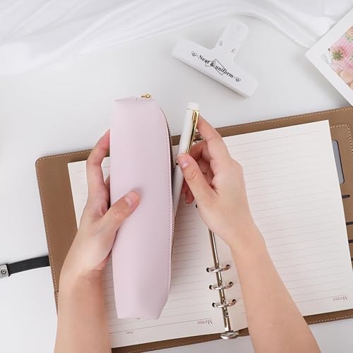 Miniatura 7 de Oyachic Estuche para lápices rosa, bolsa pequeña para lápices, bolsa larga de cuero para maquillaje estético