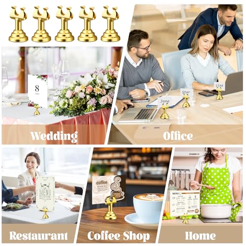 Image of 24 Pcs Gold Table Number Holders Metal 1.8 in Place Card Holders | Harp Clip Place Cards Stands for Wedding Restaurant Birthday, Name Card Photo Memo Menu Sign, Bulk Mini Metal Design
