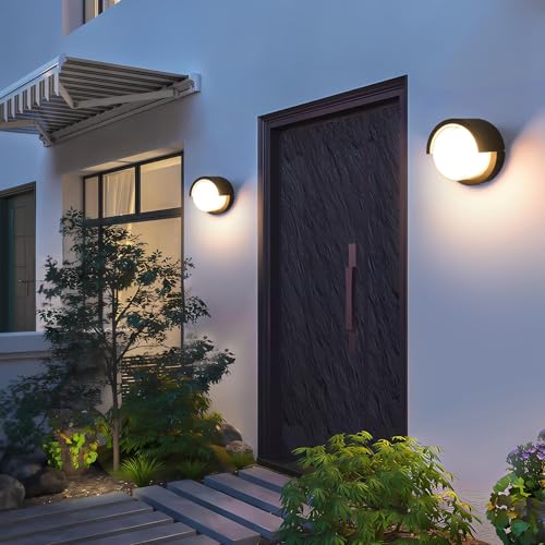 Image of Outdoor Wall Lights 2 Pack, 6 Inch Modern LED Wall Sconces 1200LM, 3CCT Selectable (3200K /4000K /6500K), IP65 Waterproof Black Aluminum Exterior Light Fixtures for House Porch Garage