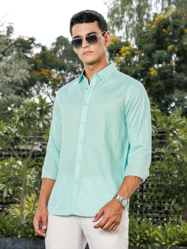 Image of Thomas Scott Men's | Linen Blend | Solid | Premium Cotton Linen Blend | Full Sleeve | Casual Shirt for Men